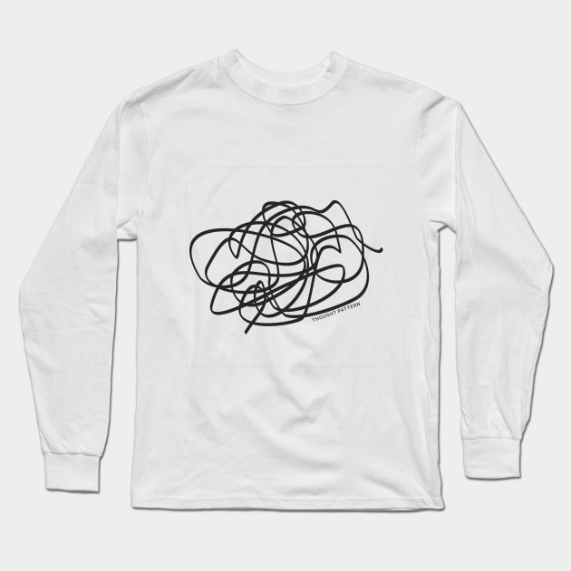Thought Pattern Thinking Scribble - Black Long Sleeve T-Shirt by Pixels Pantry